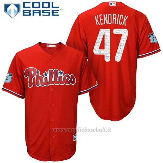 Maglia Baseball Uomo Philadelphia Phillies Howie Kendrick Scarlet 2017 Allenamento Primaverile Cool Base Giocatore